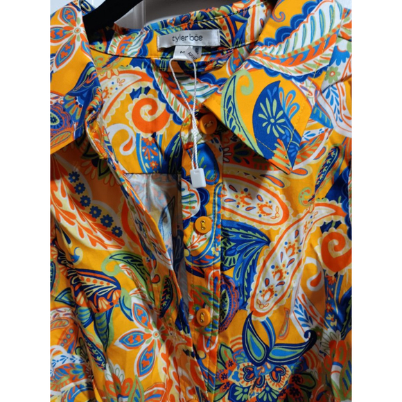 Tyler Boe Ziva Paisley Belted Shirtdres Half Placket Classic Collar - Picture 12 of 14